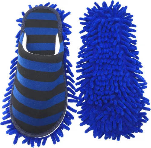 Vista 6 de Selric Cozy Washable Dust Mop Slippers Stripe Closed Toe, Multi-sizes Multi-Colors Available, Chenille Fibre Detachable Mop Soles, Indoor House