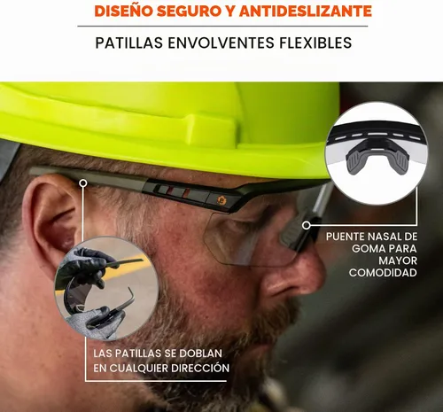 Vista 4 de Ergodyne Gafas de Seguridad Skullerz Aegir Unisex para Adultos Antiarañazos y Antivaho Mejorado, Lentes de Sol Lente Transparente