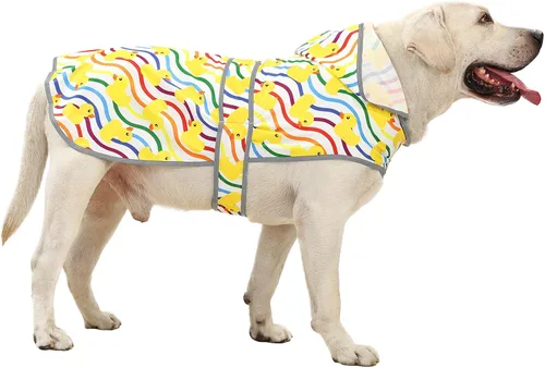 Vista 42 de Impermeable para perros pequeños y cachorros, chaqueta impermeable con capucha con tiras reflectantes, agujero para la correa y poncho de ajuste
