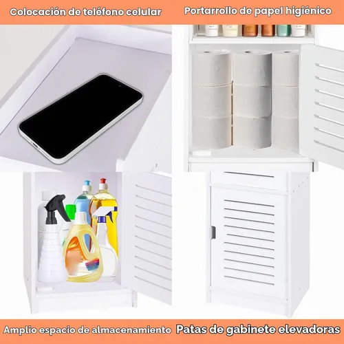 Vista 5 de ShellKingdom Toilet Paper Holder Stand, Small and Slim Bathroom Storage Cabinet for Bathroom Small Spaces, 29.1 x 9.5 x 7.9 inch