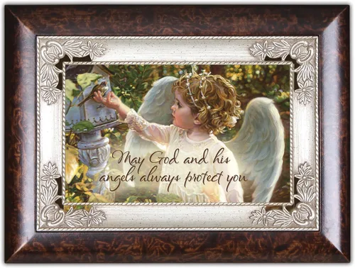 Vista 2 de Cottage Garden May God and His Angels Burlwood Jewelry - Caja de música con una gracia increíble