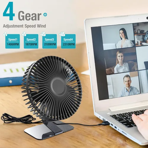 Vista 3 de SLENPET Ventilador de escritorio pequeño USB de 6 pulgadas, 4 velocidades, ultra silencioso, ajuste de 90° para una mejor refrigeración, mini Negro
