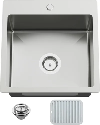 Vista 20 de Fregadero Negro de Cocina y Bar, Fregadero de Cocina de Acero Inoxidable de 15 x 17 Pulgadas para Empotrar, Fregadero de Bar Moderno de Un Solo