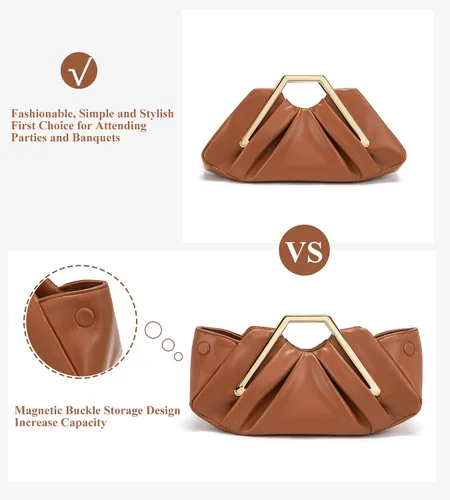 Vista 4 de myfriday Elegante bolso de mano fruncido para mujer, bolso de noche suave para boda, fiesta de graduación, eventos formales