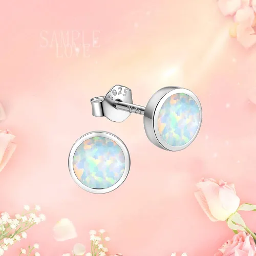 Vista 4 de White Gold Plated Sterling Silver Opal Stud Earrings 3mm-8mm Options, Simulated Opal Dot Studs Hypoallergenic Jewelry