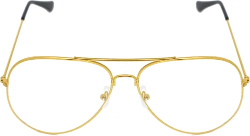 Vista 4 de Skeleteen Lentes transparentes para disfraz de lente Gafas de sol transparentes estilo aviador de los años 70 con borde de alambre dorado