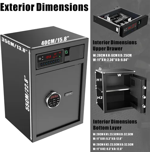 Vista 6 de Z ZLJUAN Caja de Seguridad con Gaveta Deslizante y Pantalla LCD de Temperatura, Humedad, Hora, Seguridad Electrónica para el Hogar para Dinero