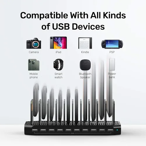 Vista 7 de Unitek 10 USB estación de carga múltiples dispositivos para iPad Tablet Negro
