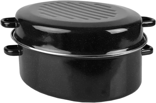 Vista 8 de Home Basics - Sartén esmaltada de 12 pulgadas con tapa abovedada, olla ovalada de acero al carbono con 4 asas, sartén antiadherente versátil