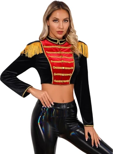 Vista 3 de Runhomal Uniformes de banda de marcha para mujer, para Halloween, circo, Ringmaster, cosplay, abrigo, ropa de abrigo