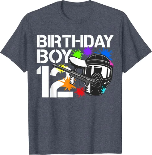 Vista 52 de 12th B-Day Paintball Birthday Party Boy 12 Year Old Funny T-Shirt, Negro