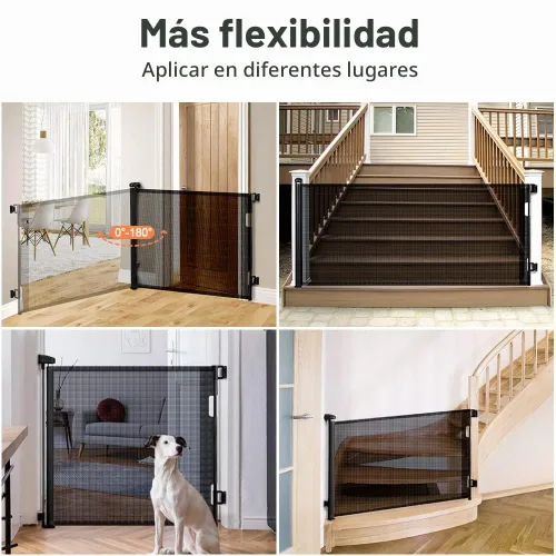 Vista 4 de COMOMY - Puerta retráctil para bebé para escaleras, puerta de malla de 0-55" para mascotas para puertas y pasillos de la casa, puerta de seguridad
