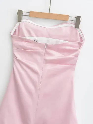 Vista 7 de Y2k - Vestido de satén para mujer, vestido sin tirantes para mujer, vestido de tubo de moda, vestidos sexy para mujer
