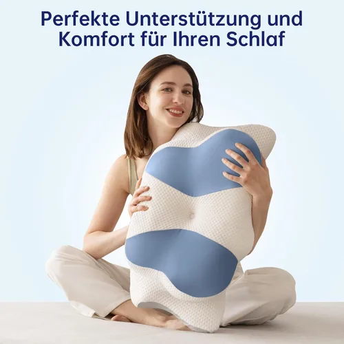 Vista 7 de Almohada cervical para el cuello, almohada ergonómica de espuma viscoelástica, diseño ortopédico para personas que duermen de lado, espalda y boca