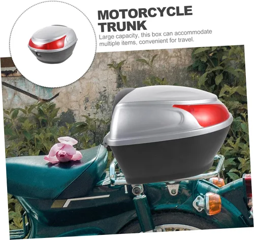 Vista 9 de Maletero de motocicleta de 11.81 x 11.02 x 8.26 pulgadas, caja trasera de gran capacidad, con bloqueo de seguridad, almacenamiento trasero