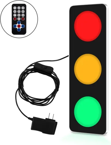 Vista 2 de BBMI Semáforo de control remoto, lámpara de pared LED roja amarilla verde, lámpara de tráfico de estilo de aluminio, DC9-12V (con enchufe).