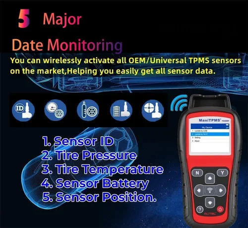 Vista 6 de Autel MaxiTPMS TS508WF Herramienta de programación TPMS TPMS Relearn/Reset Sensor MX Free Clear TPMS DTCs Activar Programa Sensor MX Sensor Advanced