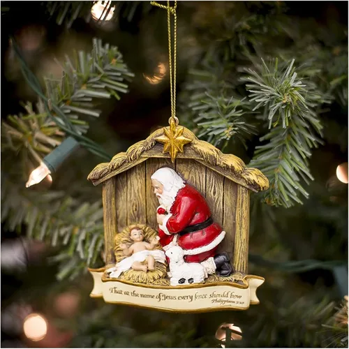 Vista 2 de Every Knee Should Bow - Adorno navideño de piedra de resina de 3.5 x 4 pulgadas Resin, Christmas, Decoration