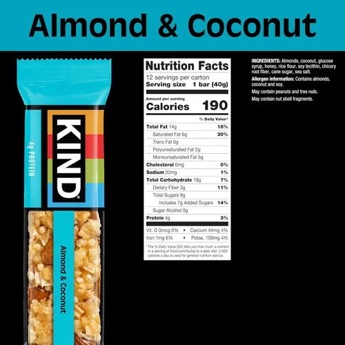 Vista 2 de KIND - Barras de nueces, almendras y coco, barras de aperitivos saludables, libres de gluten, bajas en sodio, 0.11 onzas de proteína, 12