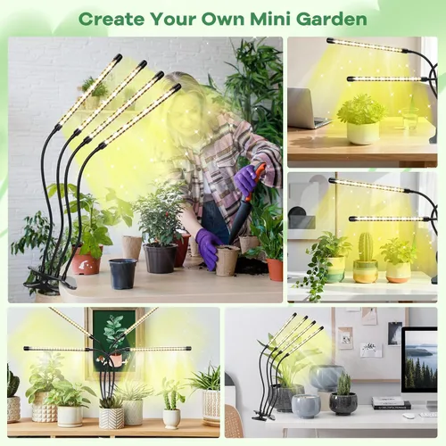 Vista 7 de Luces LED de cultivo, luz de planta de espectro completo con 4 cabezas y abrazadera para plantas de interior y arranque de semillas, 10 niveles