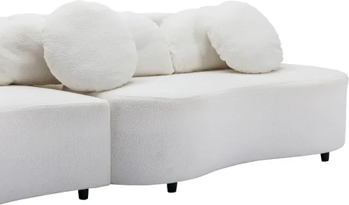 Vista 4 de Sofá moderno tapizado de terciopelo de cordero de 103.9 pulgadas para el hogar u oficina, color beige