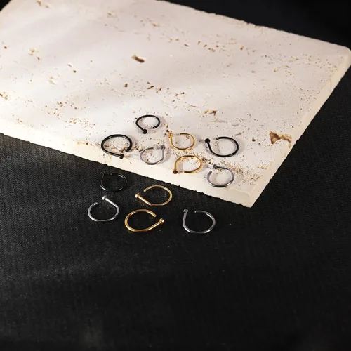 Vista 4 de AccGin Juego de aros de nariz de 0.63 oz20 G, en forma de D, piercing de nariz fino, joyería para nariz, tornillo, tabique, labio, tragus