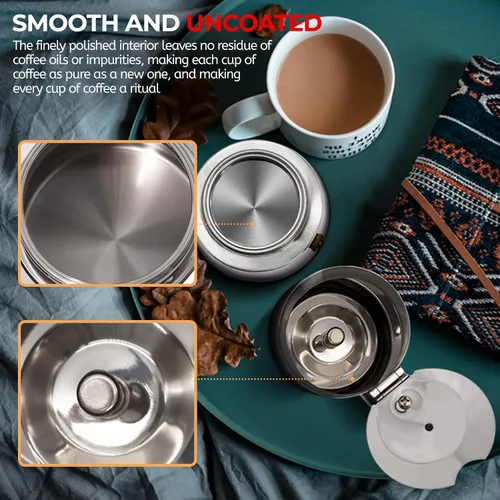Vista 6 de 2 tazas de 3.4 fl oz Moka Pot de acero inoxidable, cafetera para estufa, cafetera italiana, estilo clásico, Greca Café, máquina de moca