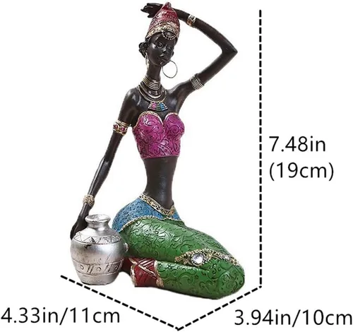 Vista 2 de Decoración para el hogar Resina África Lady Escultura Figuras de personaje Moda Adornos de escritorio Arte moderno Estatua de resina africana