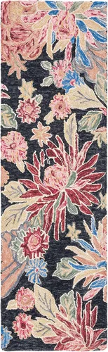 Vista 3 de SAFAVIEH Jardin Collection - Alfombra de pasillo, 2 pies 3 pulgadas x 8 pies, carbón y rojo, hecho a mano, lana floral y algodón, ideal para zonas