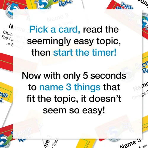 Vista 4 de Juego de la Regla de 5 Segundos - Juego de Cartas de Preguntas Simples para Diversión Familiar, Fiestas, Niños, Viajes, Noche de Juegos y Pijamadas