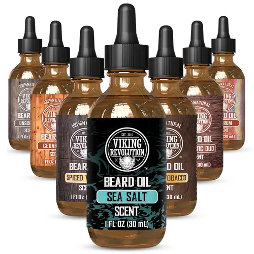 Vista 24 de Viking Revolution Aceite de barba de ron de bahía para hombres, suavizante y acondicionador natural con aceites de argán y jojoba para fortalecer e