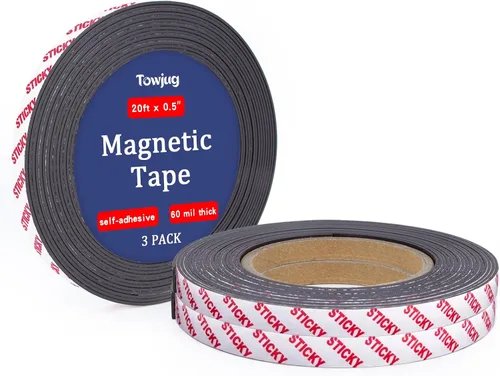 Vista 20 de Towjug Rollo de cintas magnéticas de 10 pies x 1/2 pulgada con respaldo adhesivo 3M, cinta magnética adhesiva flexible para proyectos