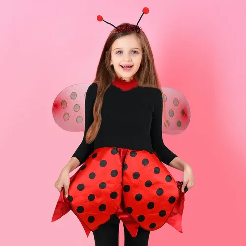 Vista 5 de Laumoi Ladybug Costume for Girls Ladybird Dress Fuzzy Leg Warmers Wing Pants Gloves Ladybug Outfit for Halloween Dress up