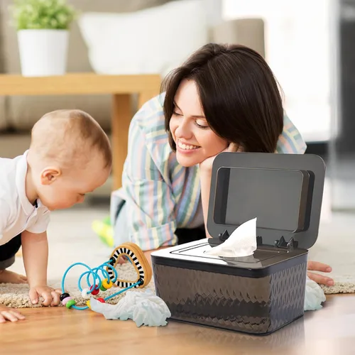 Vista 2 de Dispensador de toallitas húmedas para bebés, contenedor de toallitas húmedas de gran capacidad, diseño a prueba de polvo, mantiene las toallitas