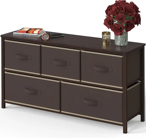 Vista 11 de Simple Houseware - Cómoda organizadora de cajones de almacenamiento de 2 niveles para mesita de noche, color marrón