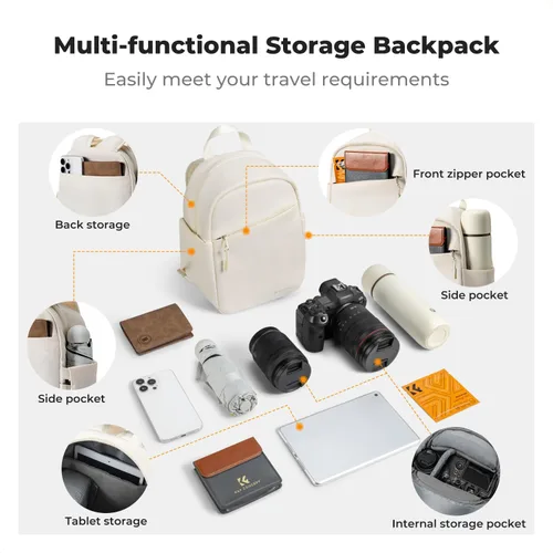 Vista 3 de K&F CONCEPT Mochila para cámara, bolsa ligera para fotógrafos, bolsa de fotografía portátil compatible con Canon/Nikon/Sony, color beige