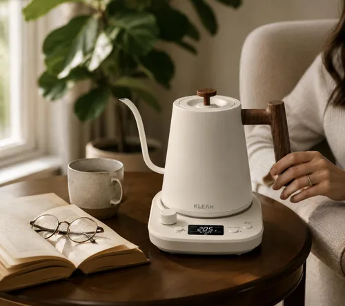Vista 6 de KLEAH Hervidor eléctrico de cuello de cisne con control de temperatura – Hervidor de té y café de apagado automático de 0.8L, caldera de agua Blanco
