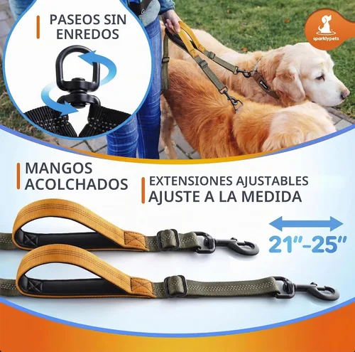 Vista 4 de SparklyPets Correa de perro dual manos libres, mediana y grande (marrón)