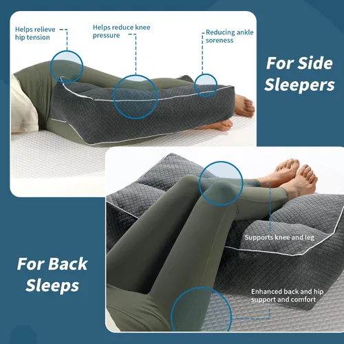 Vista 5 de HOMBYS Almohada de rodilla de espuma viscoelástica triturada para dormir de lado, almohada de 5.5 pulgadas de altura entre las piernas para alinear
