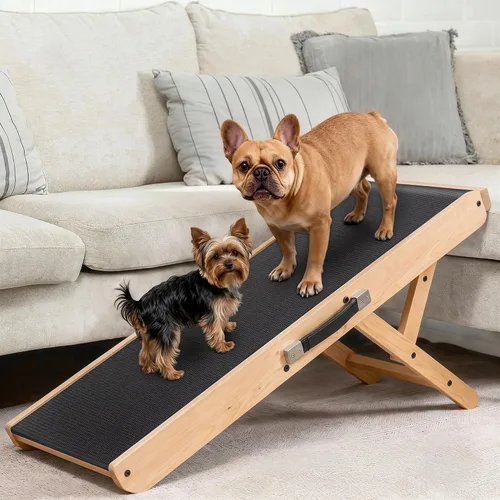 Vista 14 de Rampa para perros para sofá, antideslizante, resistente, plegable, soporta hasta 200 libras, ajustable de 7 a 20 pulgadas, plataforma de aterrizaje