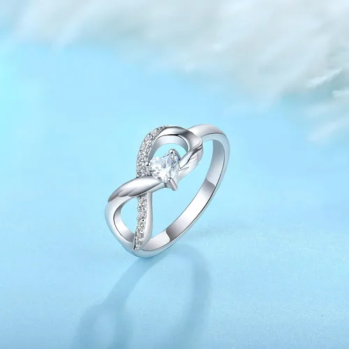 Vista 4 de STARCHENIE Infinity Promise Anillo de plata de ley 925 con alas de ángel y corazón para mujer, talla 5-10