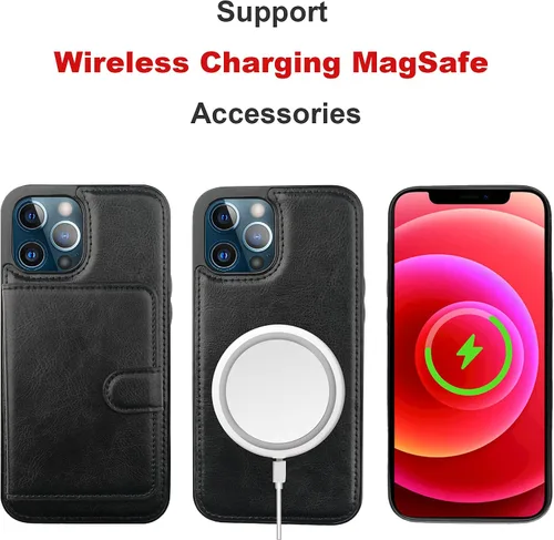 Vista 4 de Bocasal Funda tipo cartera para iPhone 12 Pro Max compatible con MagSafe magnético RFID bloqueo desmontable de piel sintética de alta calidad