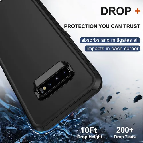 Vista 4 de Funda para Samsung Galaxy S10 con funda de clip para cinturón, 2 protectores de pantalla, [protección contra caídas de grado militar] Funda Negro