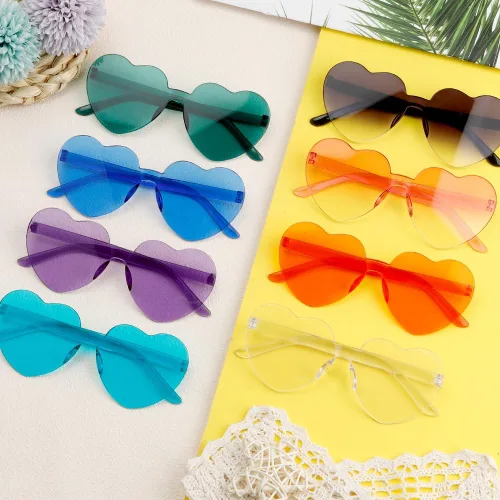 Vista 8 de Lentes de sol con forma de corazón, 2 pares de lentes de sol en forma de corazón, gafas de sol rave para mujeres, regalos de fiesta