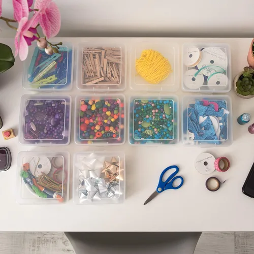 Vista 6 de Iris caja de almacenamiento de suministros 10 piezas, Plástico, Transparente, S Bead Storage Organizing Containers with Snap Lid for Arts, Crafts