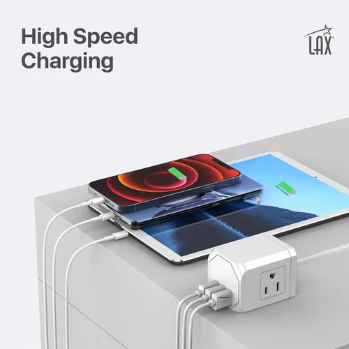 Vista 3 de LAX Gadgets Extensor de toma de corriente múltiple y protector de sobretensiones – Regleta de alimentación de 5 pies – Adecuado para uso