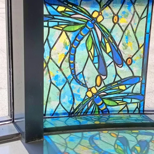 Vista 6 de funlife Película original de imitación dibujada a mano para ventana, adhesivo estático de doble cara, adecuada para entrada, decoración de puertas