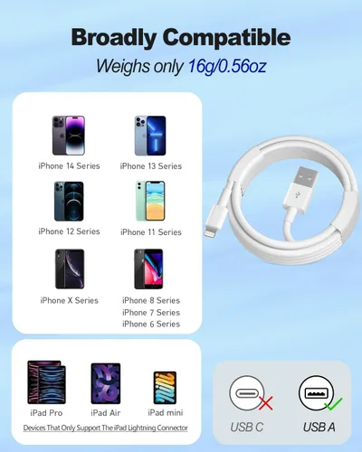 Vista 6 de [Certificado MFi de Apple] Cable USB A a Lightning corto de 3.3 pies, cable USB Carplay para automóvil, cable de carga Lightning compatible