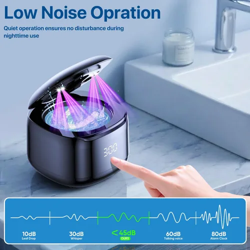 Vista 6 de Máquina limpiadora ultrasónica de retenedores, 49 kHz 7.4 fl oz, cápsula de limpieza dental con temporizador digital, limpiador ultrasónico
