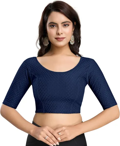 Vista 15 de TRENDMALLS Blusa de sari de algodón puro para mujer, elástica, confeccionada, con mangas hasta el codo, lista para usar